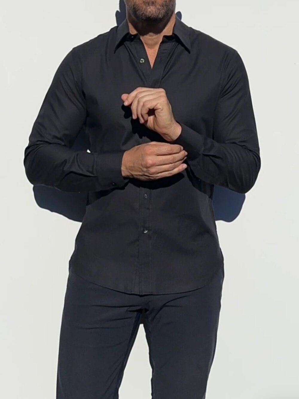 Teddy Stratford Stretch Royal Oxford Shirt Size 3 M/L Black